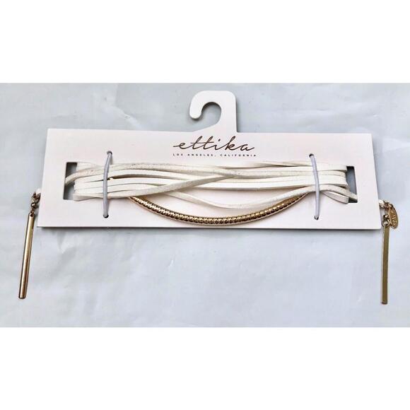 NWT Ettika White Vegan Suede Wrap Necklace Multi-Strand Gold-Tone OS - Picture 2 of 6